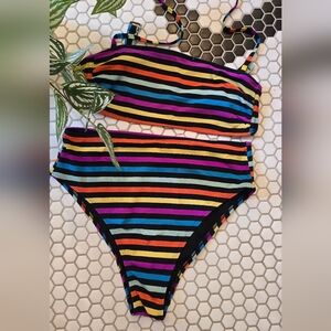 Ribbed Texture Bandeau Bikini